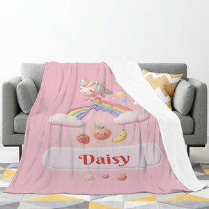 Personalized Unicorn Blanket | Custom Name | Pastel Rainbow Pink Fleece Throw Gift