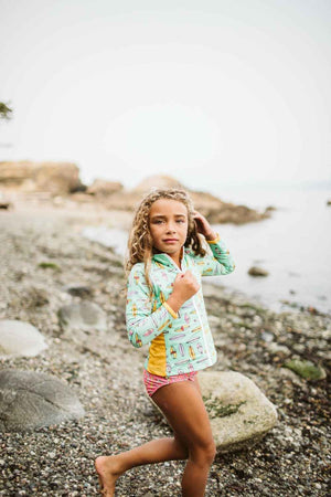 Jo-Jo Full Zip Rash Guard for babies, perfect for surfing, shown from angle 3.