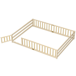 Queen Size Floor Bed Kids Montessori Bed Frame with Full Length Safety Guardrails