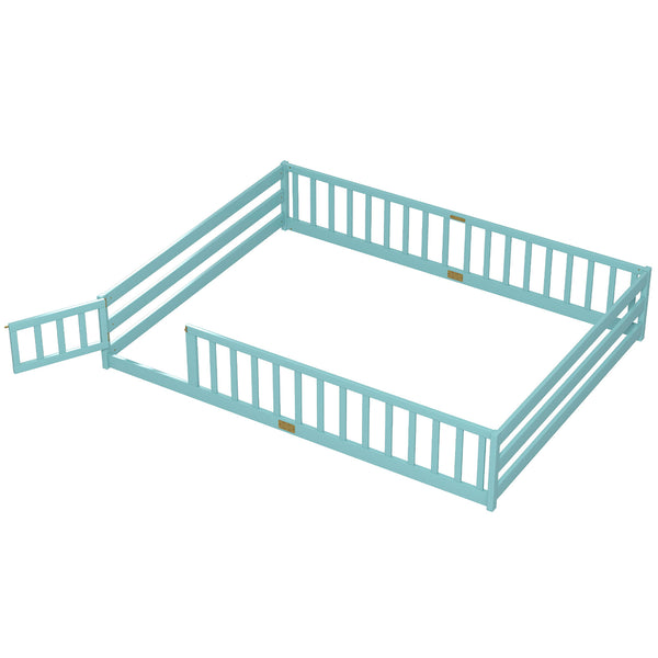 Queen Size Floor Bed Kids Montessori Bed Frame with Full Length Safety Guardrails