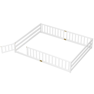Queen Size Floor Bed Kids Montessori Bed Frame with Full Length Safety Guardrails