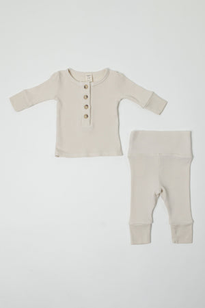 DELILAH || THERMAL BABY LONG SLEEVE HENLEY TOP AND BOTTOM SET