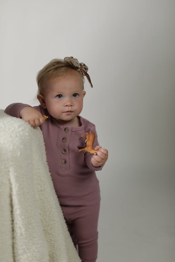 DELILAH || THERMAL BABY LONG SLEEVE HENLEY TOP AND BOTTOM SET