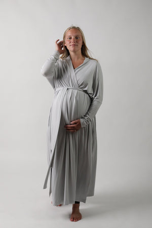 Goldie long sleeve lounge maternity robe in angle 8 view, perfect for comfort during pregnancy and nursing.