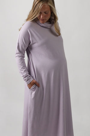 MEREDITH || COWL NECK LONG SLEEVE MATERNITY MIDI DRESS - FINAL SALE
