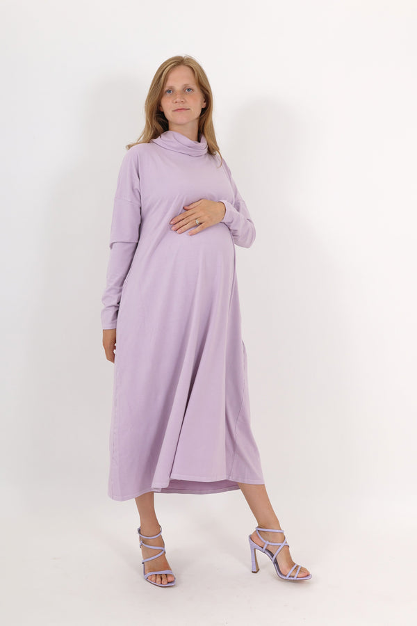 MEREDITH || COWL NECK LONG SLEEVE MATERNITY MIDI DRESS - FINAL SALE