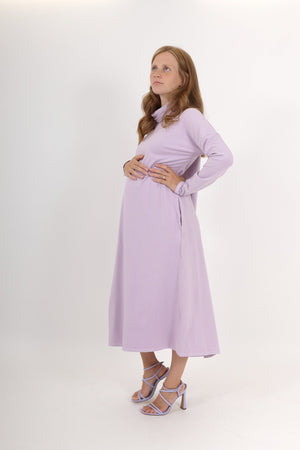 MEREDITH || COWL NECK LONG SLEEVE MATERNITY MIDI DRESS - FINAL SALE
