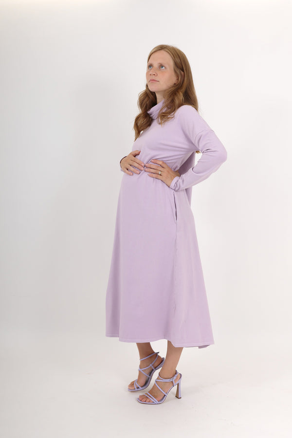 MEREDITH || COWL NECK LONG SLEEVE MATERNITY MIDI DRESS - FINAL SALE