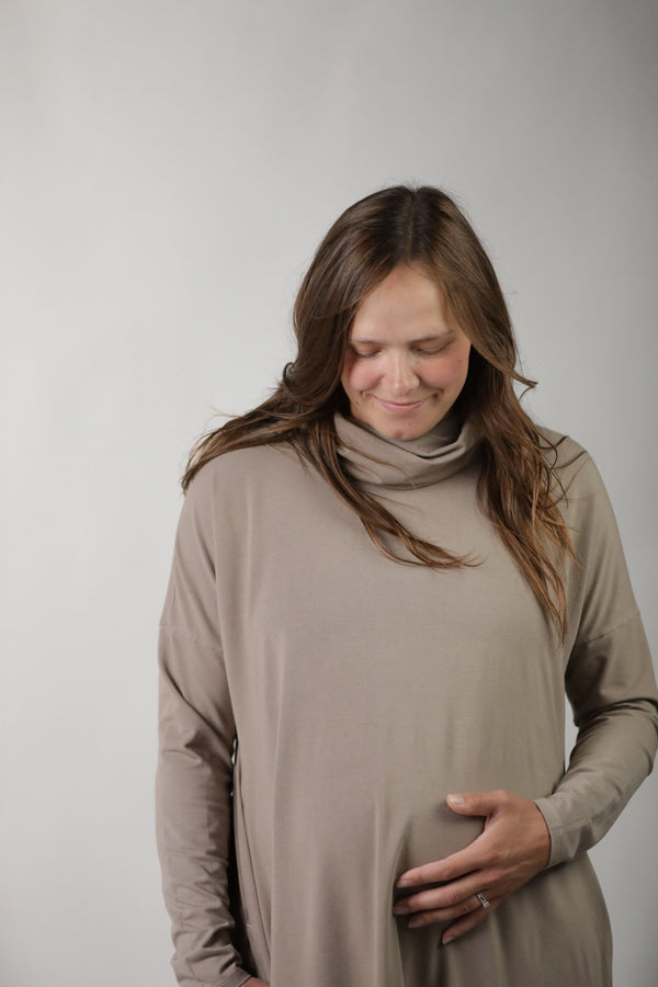 MEREDITH || COWL NECK LONG SLEEVE MATERNITY MIDI DRESS - FINAL SALE