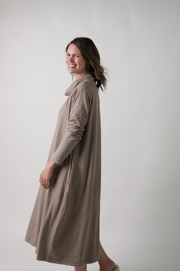 MEREDITH || COWL NECK LONG SLEEVE MATERNITY MIDI DRESS - FINAL SALE