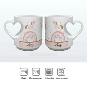 Unicorn Mug - Personalized Unicorn Cup with Heart Shaped Handle & Custom Name