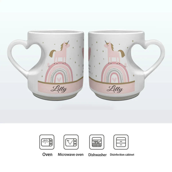 Unicorn Mug - Personalized Unicorn Cup with Heart Shaped Handle & Custom Name