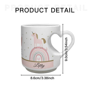Unicorn Mug - Personalized Unicorn Cup with Heart Shaped Handle & Custom Name