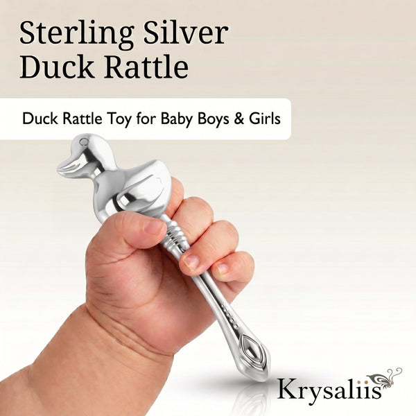 Krysaliis Sterling Silver Baby Rattle - Duck