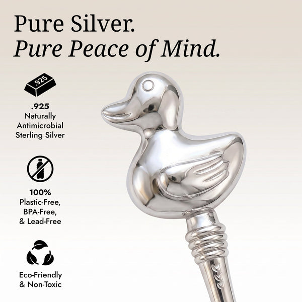 Krysaliis Sterling Silver Baby Rattle - Duck