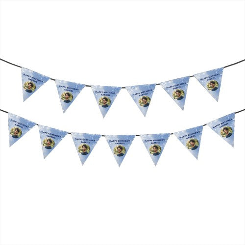 Personalized Photo Birthday Flag Banner – Custom Name & Age for Kids, Adults & Pets - Pink Peach or Blue