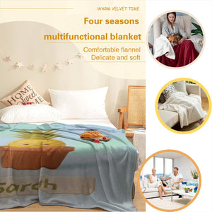 Personalized Kawaii Pineapple Blanket | Custom Name | Cute Potted Fruit Mint Blue Fleece Throw Gift