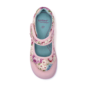 Pink floral Bree Flex® Mary Janes for babies, showcasing stylish design from angle 3.