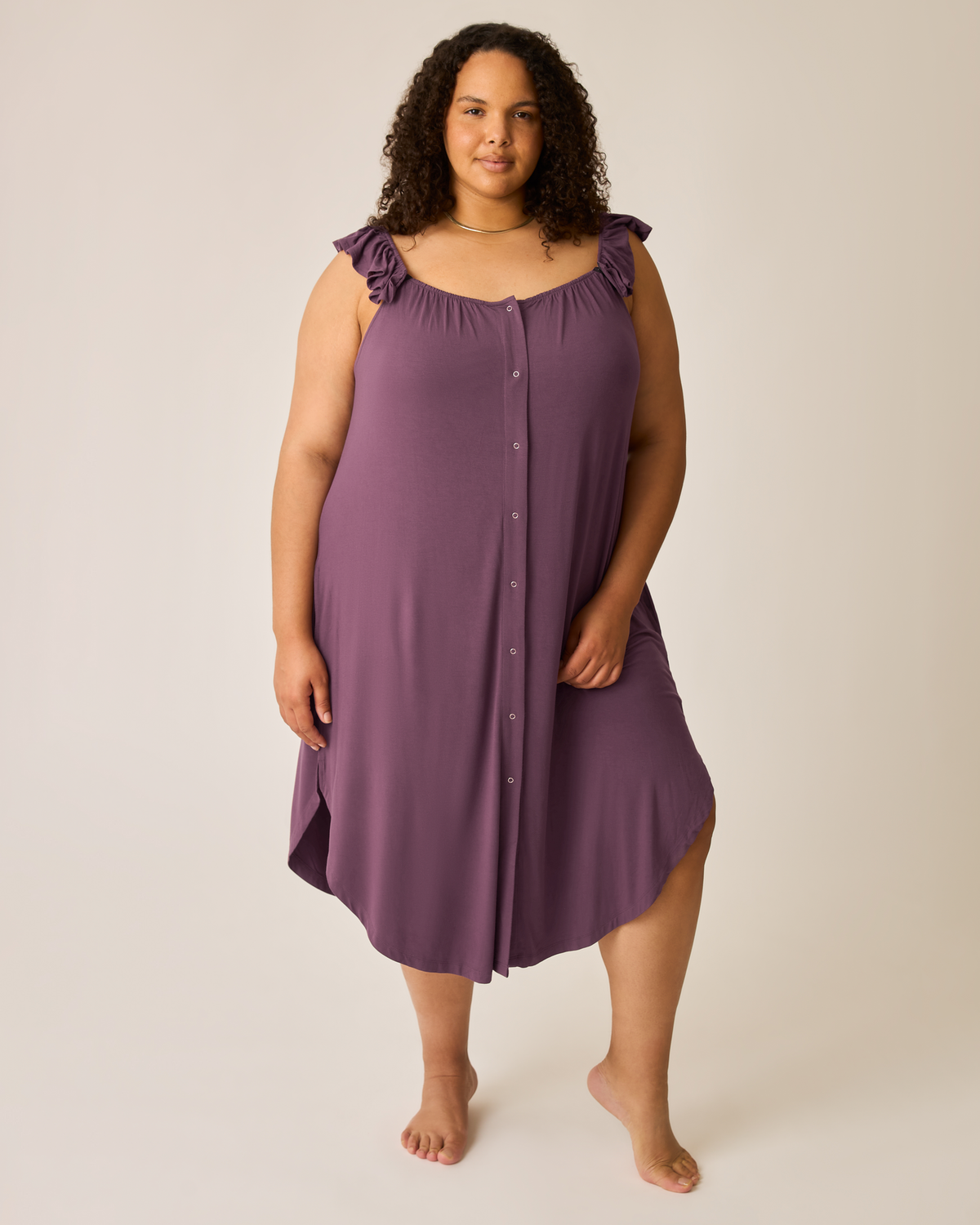 Ruffle Strap Labor & Delivery Gown Plum