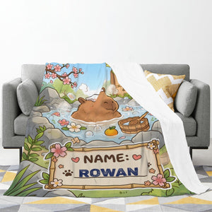 Personalized Capybara Hot Spring Blanket – Custom Name Gift