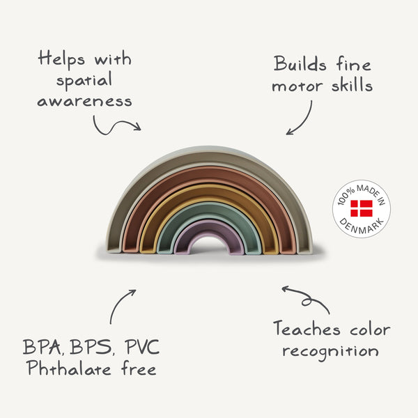 Colorful Rainbow Stacker Toy for babies, showcasing vibrant rings in an engaging angle 4 view.
