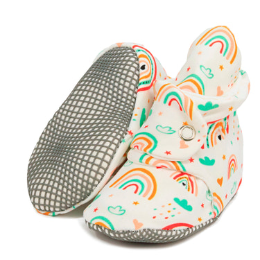 Organic Cotton Baby Booties, Non-Slip Sole, Cotton Newborn Booties Home Nursery Shoes, Rainbow