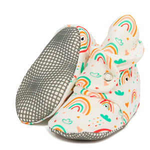 Organic Cotton Baby Booties, Non-Slip Sole, Cotton Newborn Booties Home Nursery Shoes, Rainbow
