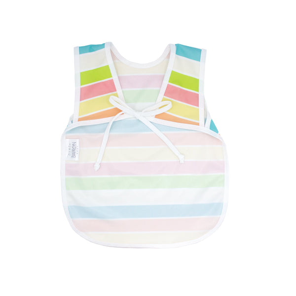 Rainbow Stripes Bapron for babies, stylish and functional, shown at angle 8. Perfect for mealtime messes.