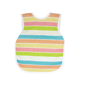 Rainbow Stripes Bapron for babies, shown at angle 3, perfect for mess-free feeding and playtime.