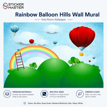 Rainbow Balloon Hills Wall Mural | Colorful Kids Nursery Wallpaper Art
