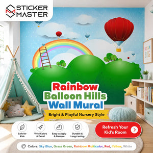 Rainbow Balloon Hills Wall Mural | Colorful Kids Nursery Wallpaper Art