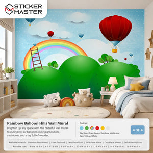 Rainbow Balloon Hills Wall Mural | Colorful Kids Nursery Wallpaper Art
