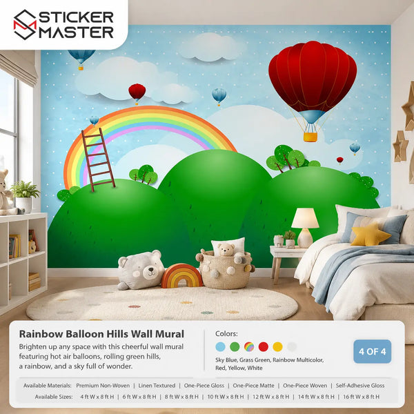 Rainbow Balloon Hills Wall Mural | Colorful Kids Nursery Wallpaper Art