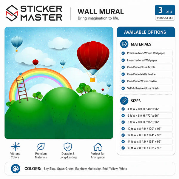Rainbow Balloon Hills Wall Mural | Colorful Kids Nursery Wallpaper Art