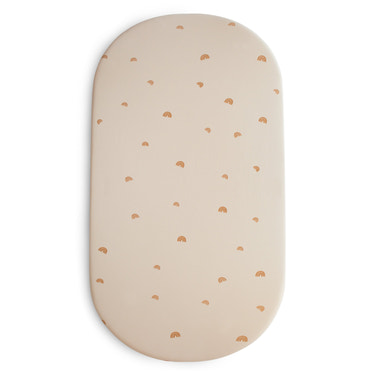 Soft stretchy bassinet sheet in soothing colors, perfect for a cozy and comfortable sleep environment for your baby.