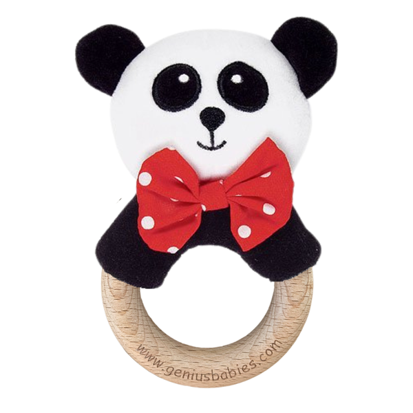 Baby Rattle in High-Contrast Black, White, Red (Beechwood)