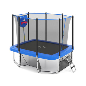 Rectangle Outdoor Trampoline 10 x 8 FT Heavy-Duty Trampoline with Basketball Hoop