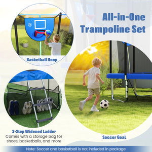 Rectangle Outdoor Trampoline 10 x 8 FT Heavy-Duty Trampoline with Basketball Hoop