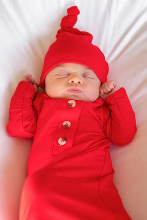 Knotted Baby Gown Set - Holiday Red (Newborn-3 months) - MOOGCO Baby