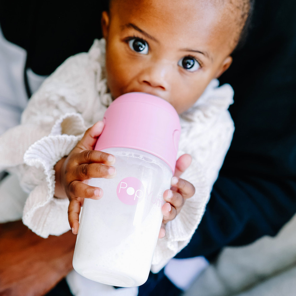 PopYum 9oz Anti-Colic Baby Bottle 3-Pack in Pink with #2 Medium Flow Nipples for breast and formula feeding.