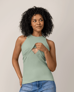 Ribbed Bamboo Racerback Nursing Tank | Aqua Mist