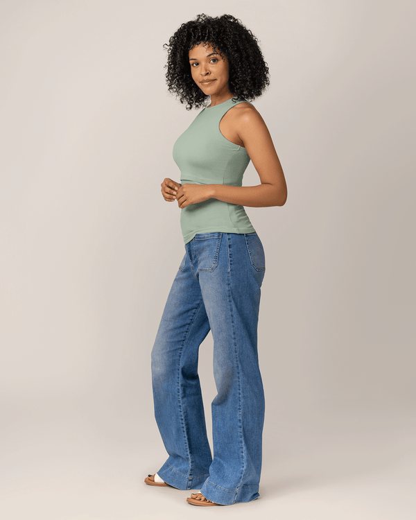 Ribbed Bamboo Racerback Nursing Tank | Aqua Mist