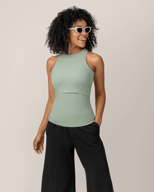 Ribbed Bamboo Racerback Nursing Tank | Aqua Mist