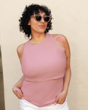 Ribbed Bamboo Racerback Nursing Tank | Light Mauve