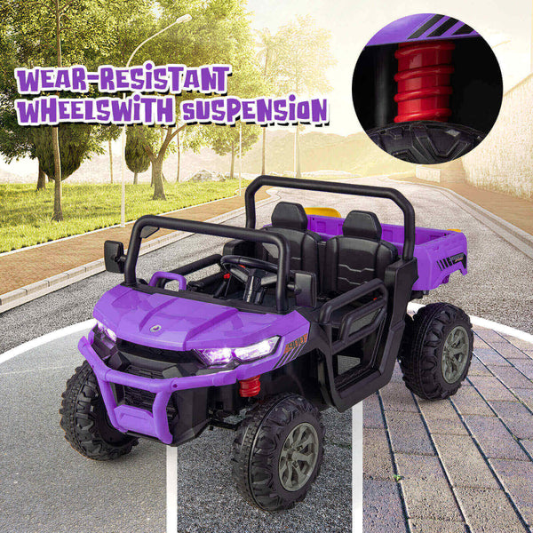 12V Kids Ride On Truck Car with Remote Control, 2 Seaters, angled view for fun outdoor play.