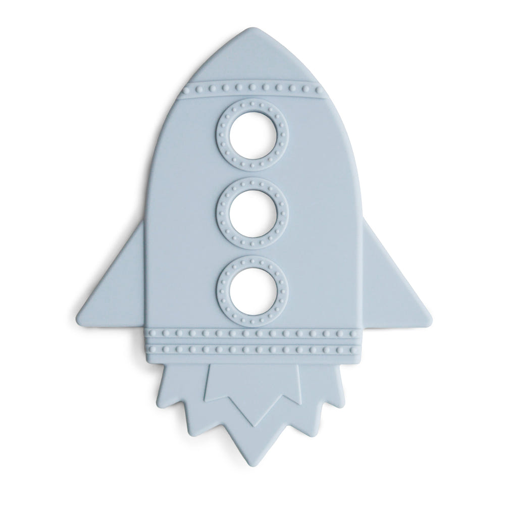"Rocket Teether for babies - colorful, safe silicone teething toy for soothing gums and promoting healthy development."