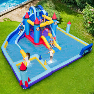 Rocket Theme Inflatable Water Slide Park - Heavy-Duty for Kids with Blower
