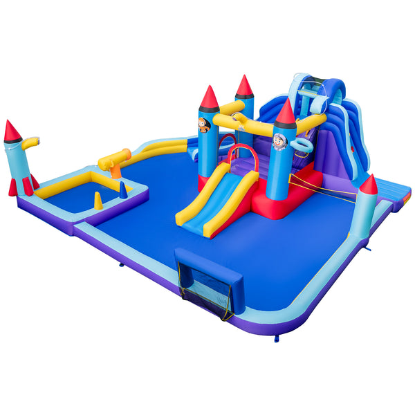 Rocket Theme Inflatable Water Slide Park - Heavy-Duty for Kids with Blower