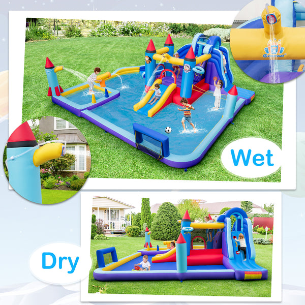 Rocket Theme Inflatable Water Slide Park - Heavy-Duty for Kids with Blower