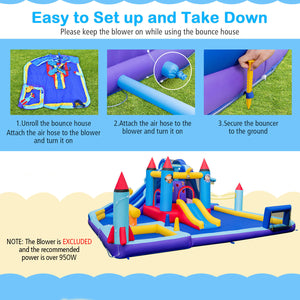 Rocket Theme Inflatable Water Slide Park - Heavy-Duty for Kids with Blower